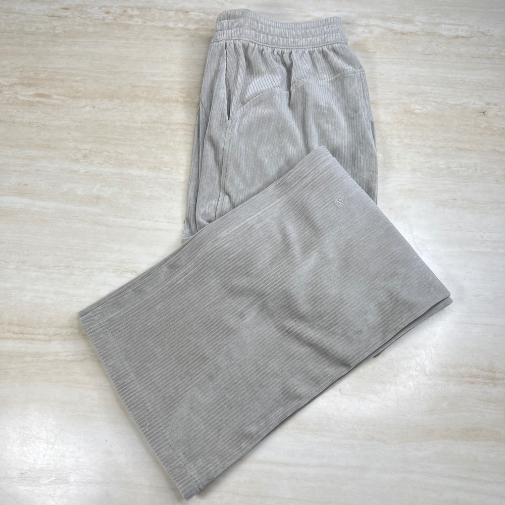 Lululemon Corduroy Wide Leg Pants Grey Beige High Rise Ribbed Trousers Size 4 - Picture 7 of 14